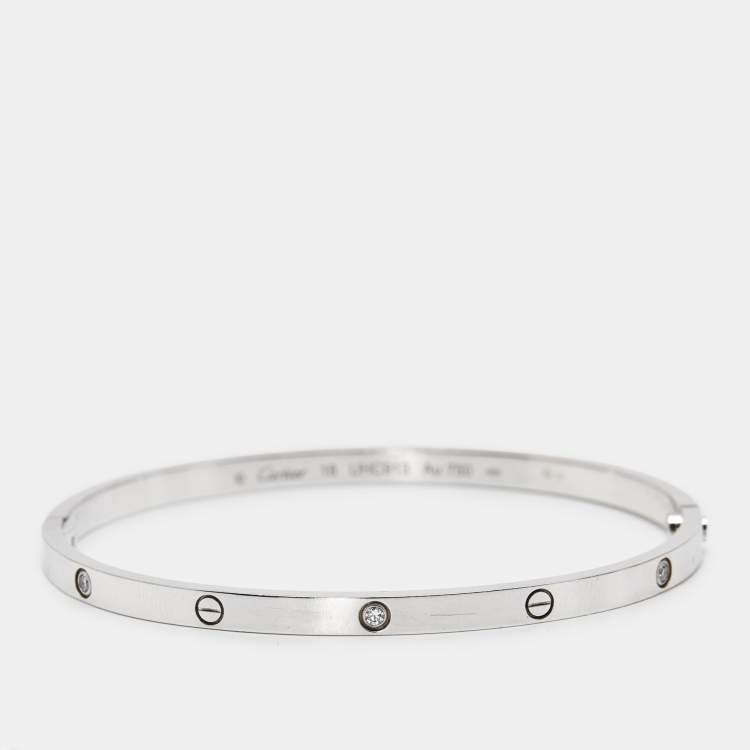 Pre Owned Cartier Love 6 Diamonds 18k White Gold Small Model Bracelet 18