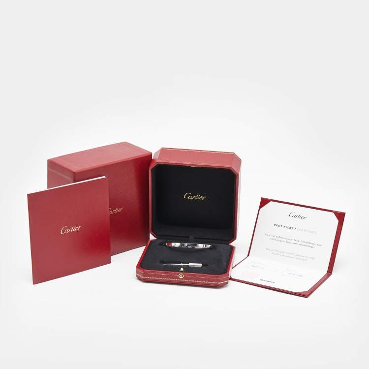Pre Owned Cartier Love 6 Diamonds 18k White Gold Small Model Bracelet 18