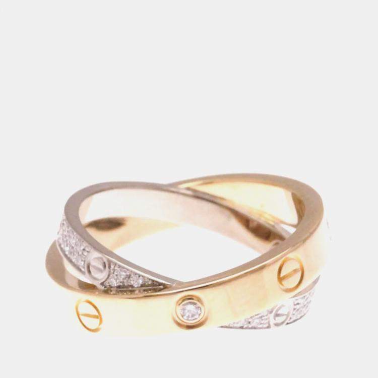 Pre Owned Cartier Love 18K White Gold, Rose Gold and Diamond Band Ring EU 50