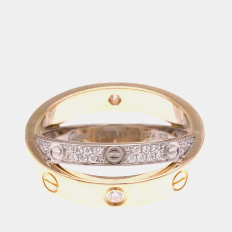 Pre Owned Cartier Love 18K White Gold, Rose Gold and Diamond Band Ring EU 50