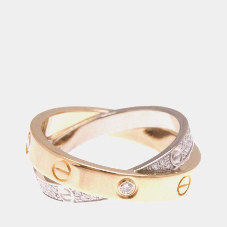 Pre Owned Cartier Love 18K White Gold, Rose Gold and Diamond Band Ring EU 50
