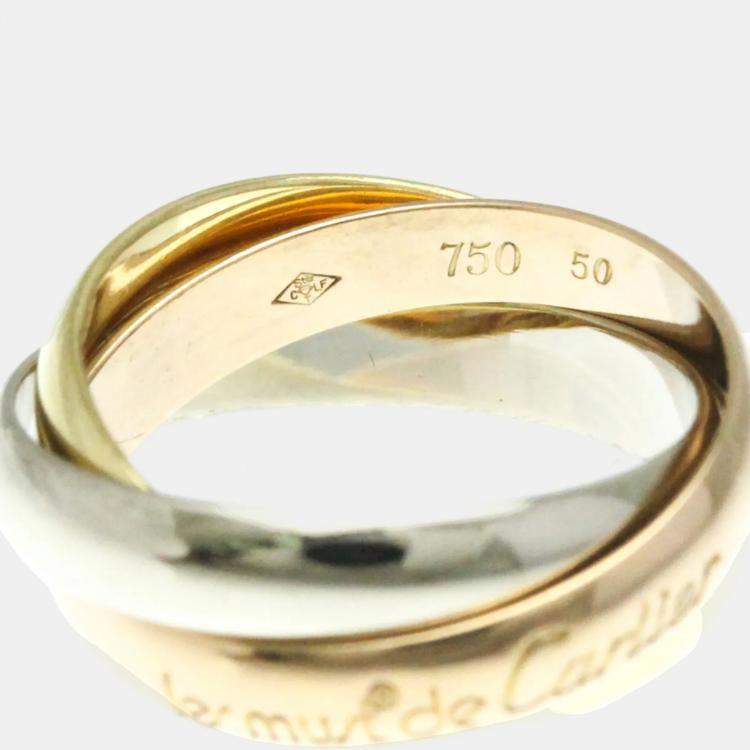 Pre Owned Cartier Trinity 18K Yellow, Rose, White Gold Band Ring EU 50