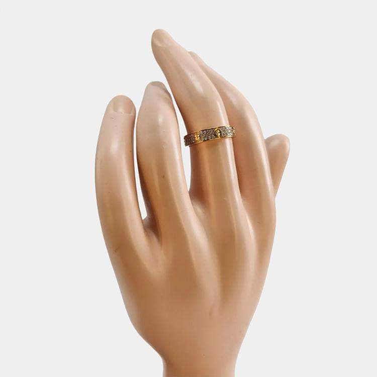 Pre Owned Cartier Love Paved Diamond and 18K Yellow Gold Band Ring EU 50