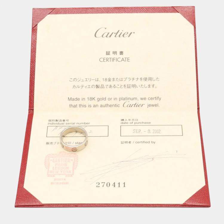 Pre Owned Cartier Love 18K White Gold Band Ring EU 51