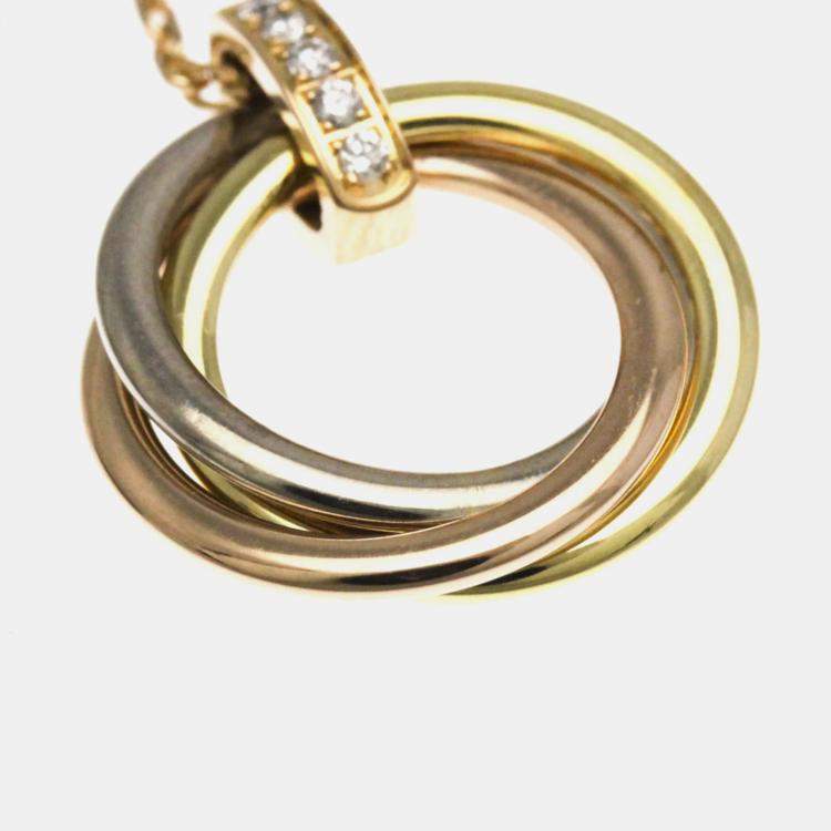 Pre Owned Cartier Trinity 18K Yellow, Rose, White Gold Diamond Necklace