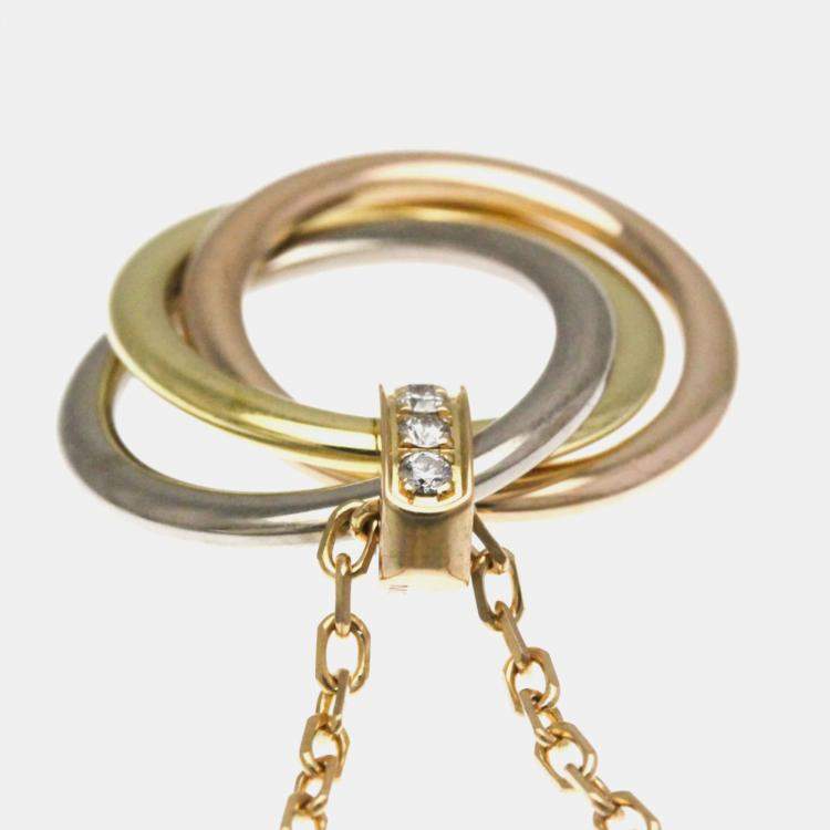 Pre Owned Cartier Trinity 18K Yellow, Rose, White Gold Diamond Necklace