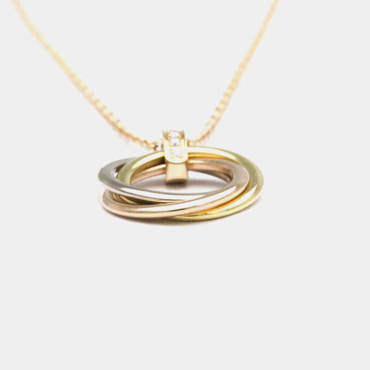 Pre Owned Cartier Trinity 18K Yellow, Rose, White Gold Diamond Necklace