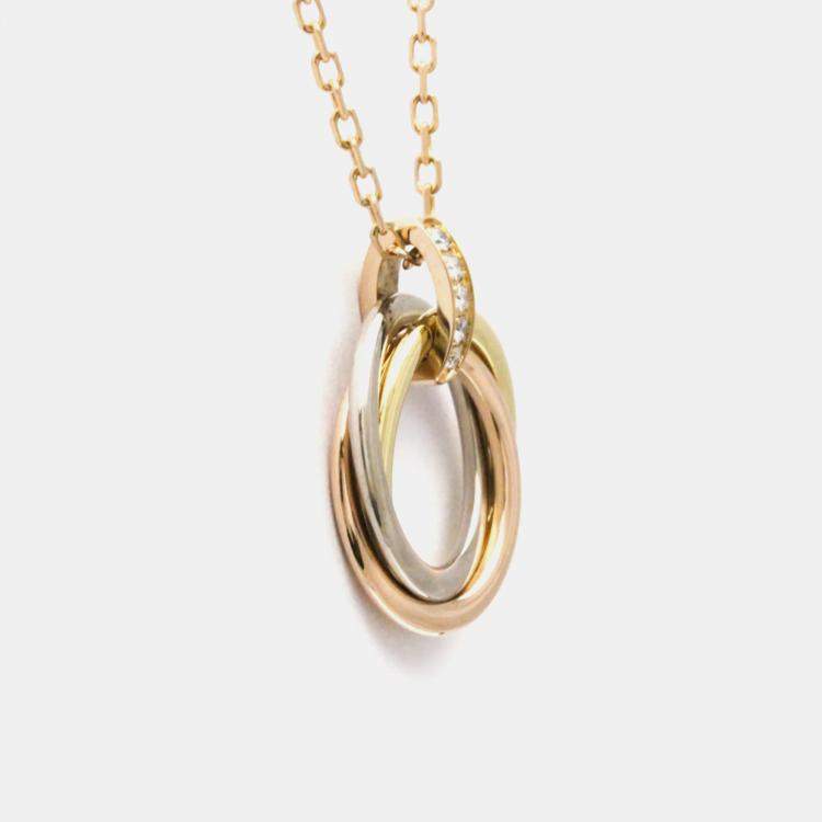 Pre Owned Cartier Trinity 18K Yellow, Rose, White Gold Diamond Necklace