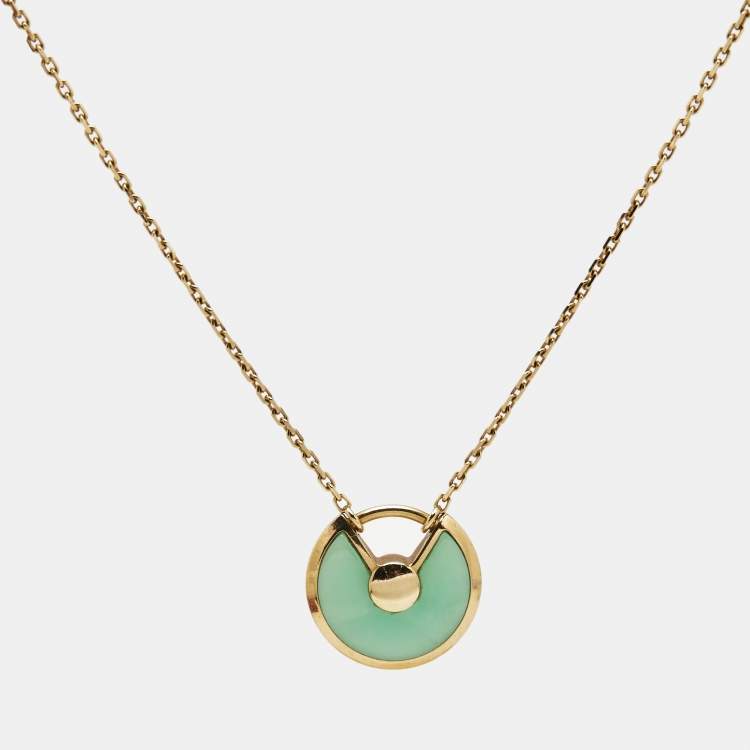 Pre Owned Cartier Amulette De Cartier Diamond Chrysophase 18k Yellow Gold Necklace