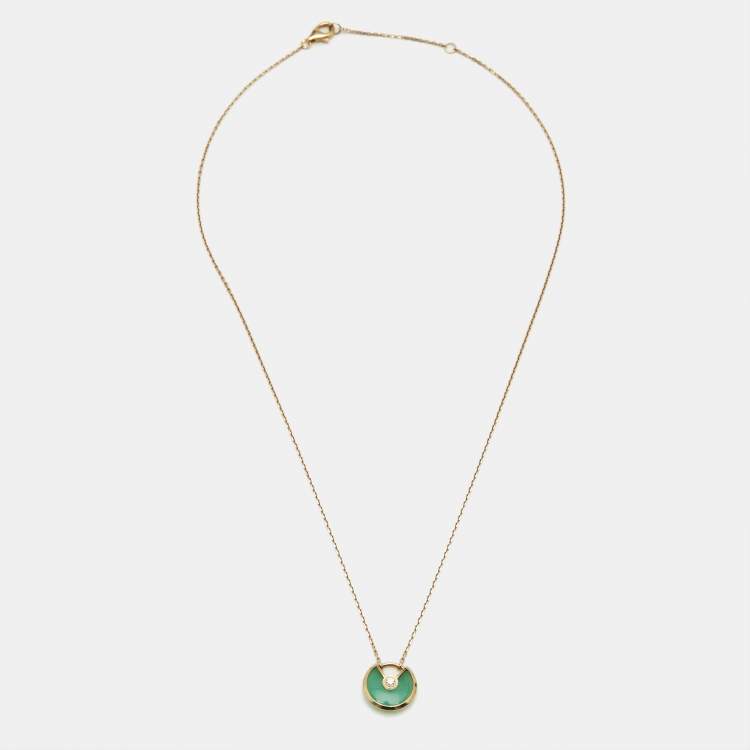 Pre Owned Cartier Amulette De Cartier Diamond Chrysophase 18k Yellow Gold Necklace