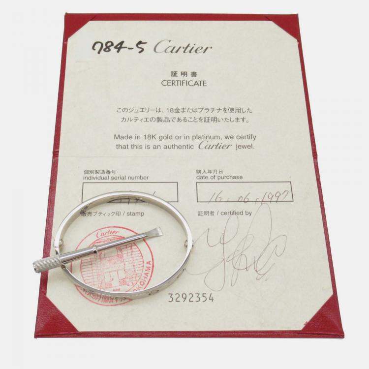 Pre Owned Cartier 18K White Gold Classic Love Bracelet