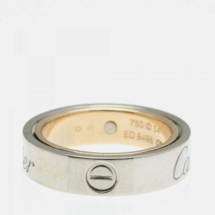 Pre Owned Cartier Love 18K Rose Gold and White Gold Band Ring EU 54