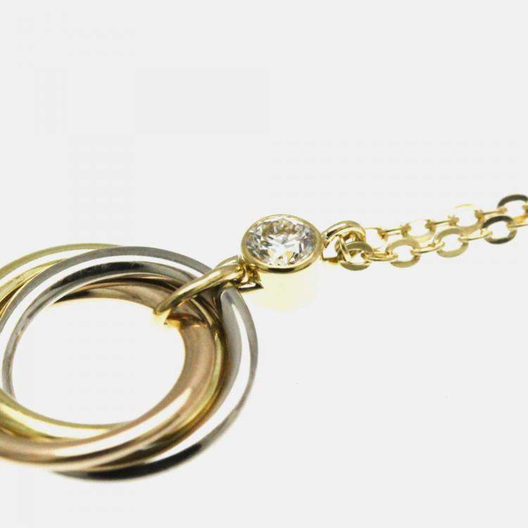 Pre Owned Cartier Trinity 18K Yellow, Rose, White Gold and Diamond Pendant Necklace