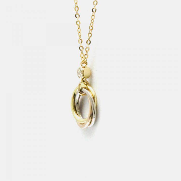 Pre Owned Cartier Trinity 18K Yellow, Rose, White Gold and Diamond Pendant Necklace
