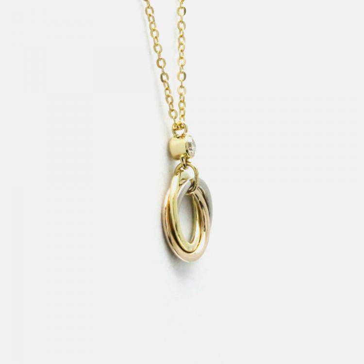 Pre Owned Cartier Trinity 18K Yellow, Rose, White Gold and Diamond Pendant Necklace