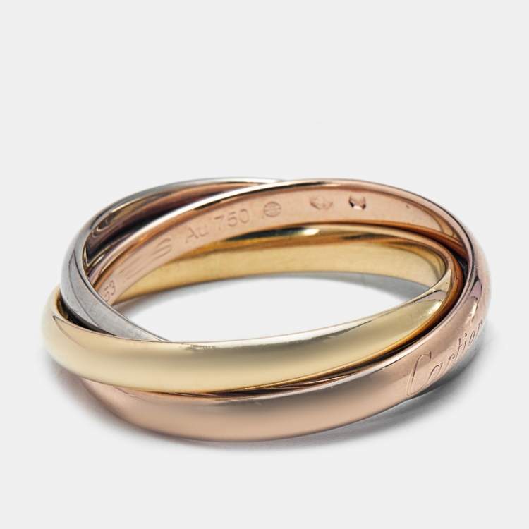 Pre Owned Cartier Trinity 18k Three Tone Gold Small Model Ring Size 53