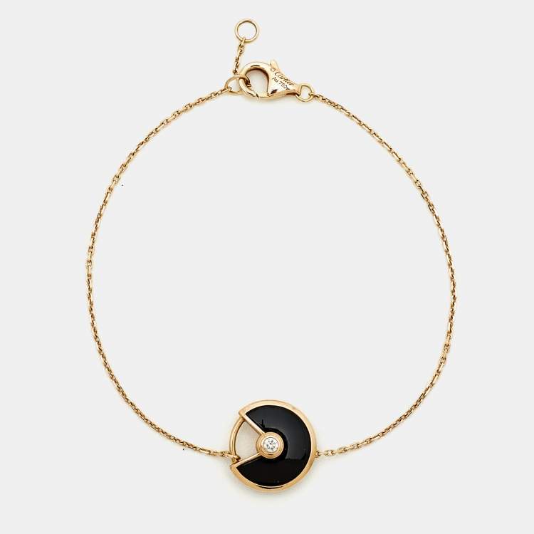 Pre Owned Cartier Amulette De Cartier Onyx Diamond 18k Rose Gold XS Model Bracelet