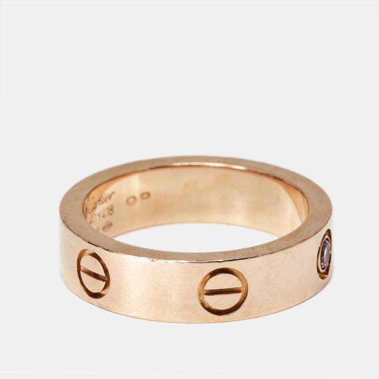Pre Owned Cartier Love Pink Sapphire 18k Rose Gold Ring Size 58