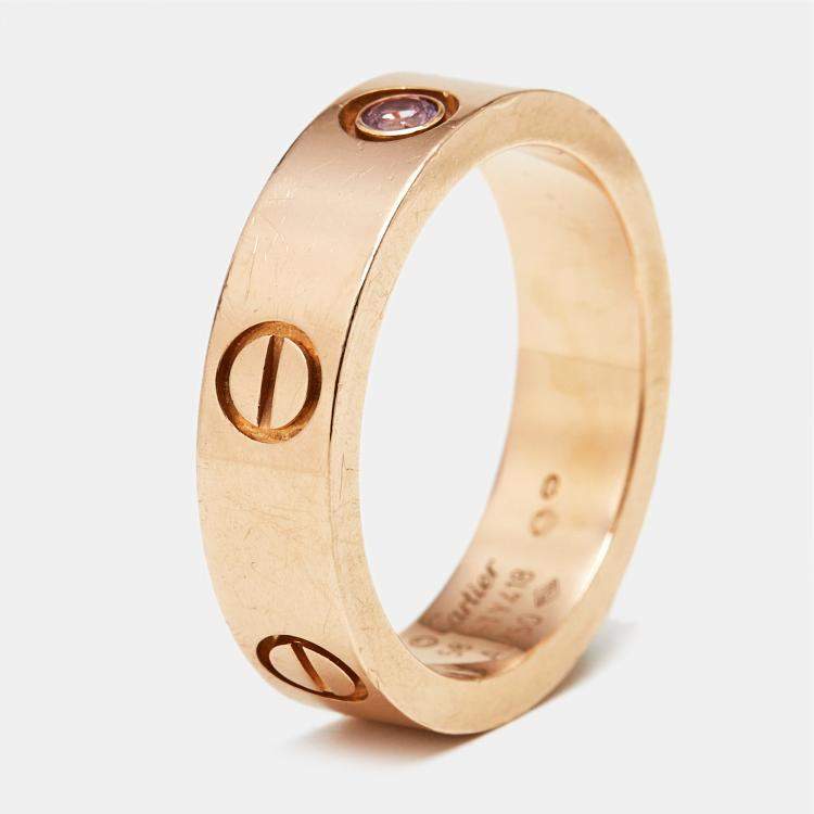 Pre Owned Cartier Love Pink Sapphire 18k Rose Gold Ring Size 58