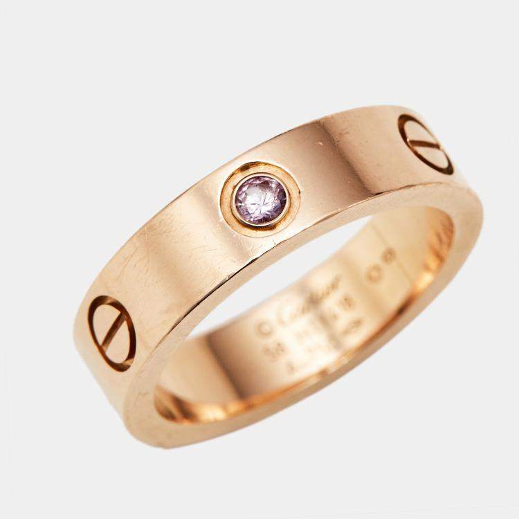Pre Owned Cartier Love Pink Sapphire 18k Rose Gold Ring Size 58