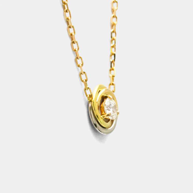 Pre Owned Cartier Trinity 18K Yellow, Rose, White Gold and Diamond Pendant Necklace