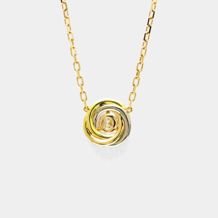 Pre Owned Cartier Trinity 18K Yellow, Rose, White Gold and Diamond Pendant Necklace
