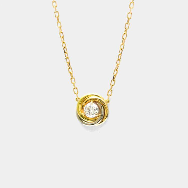 Pre Owned Cartier Trinity 18K Yellow, Rose, White Gold and Diamond Pendant Necklace
