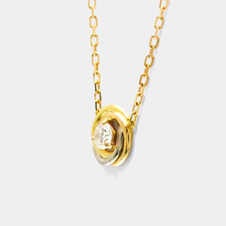 Pre Owned Cartier Trinity 18K Yellow, Rose, White Gold and Diamond Pendant Necklace