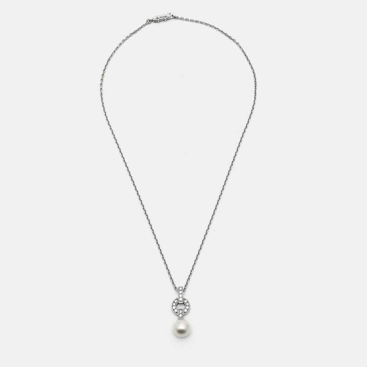 Pre Owned Cartier Himalia Diamonds Cultured Pearl 18k White Gold Pendant Necklace