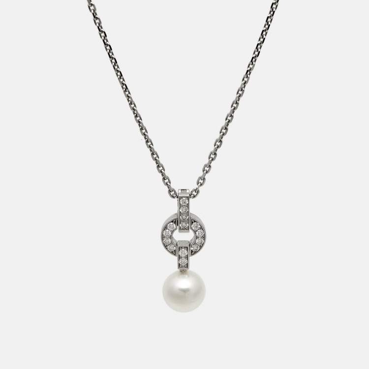 Pre Owned Cartier Himalia Diamonds Cultured Pearl 18k White Gold Pendant Necklace