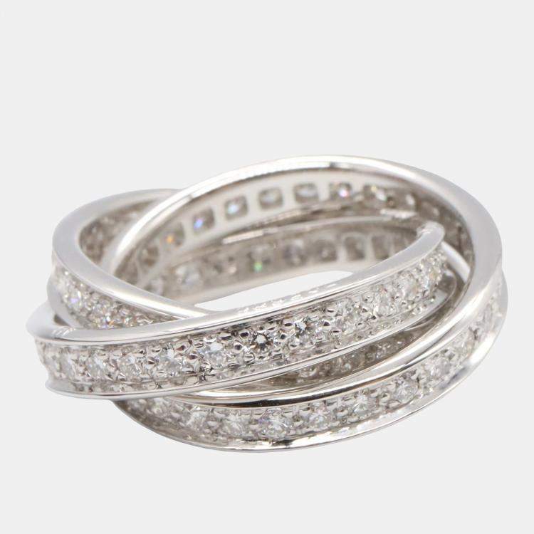 Pre Owned Cartier Trinity Diamonds 18K White Gold Ring EU 49