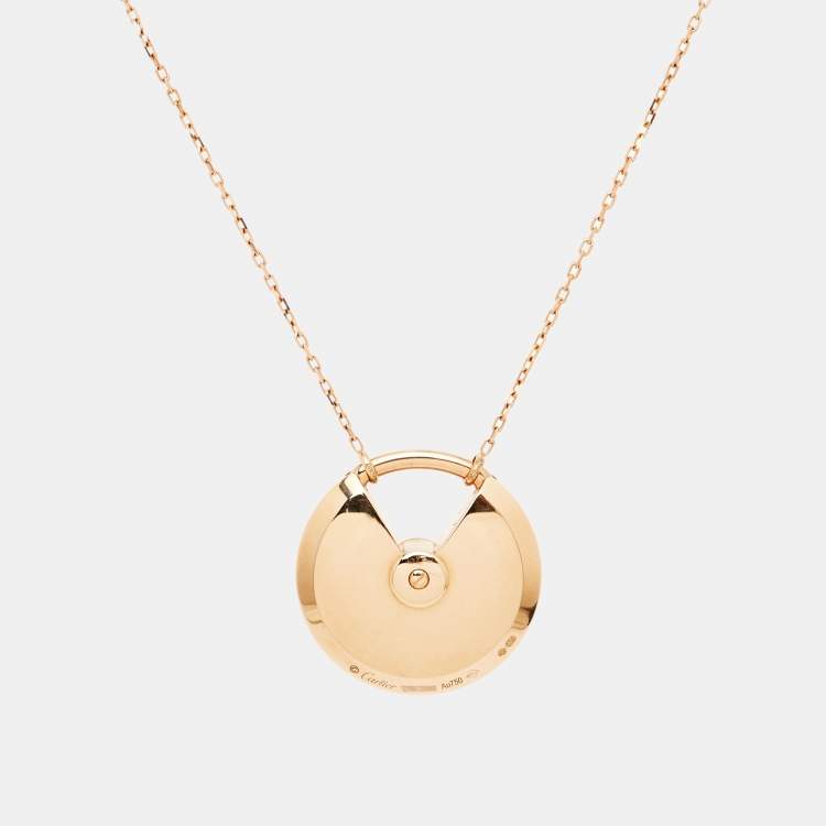 Pre Owned Cartier Amulette De Cartier Diamonds Malachite 18k Rose Gold Long Pendant Necklace