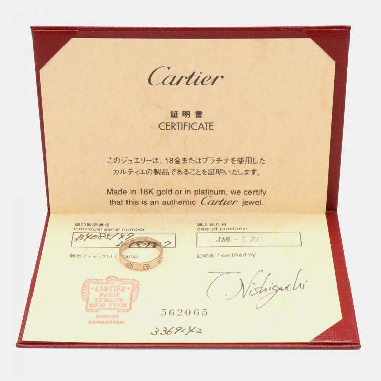 Pre Owned Cartier Love 18K White Gold Band Ring EU 49