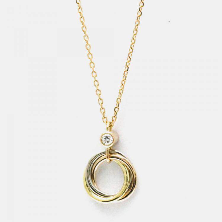 Pre Owned Cartier Trinity 18K Yellow, Rose, White Gold and Diamond Pendant Necklace