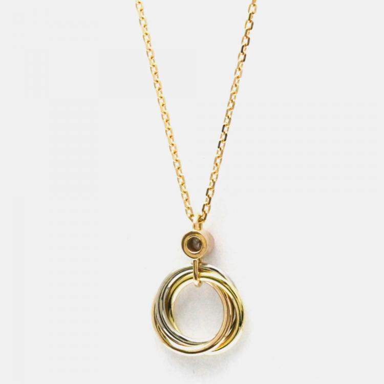Pre Owned Cartier Trinity 18K Yellow, Rose, White Gold and Diamond Pendant Necklace
