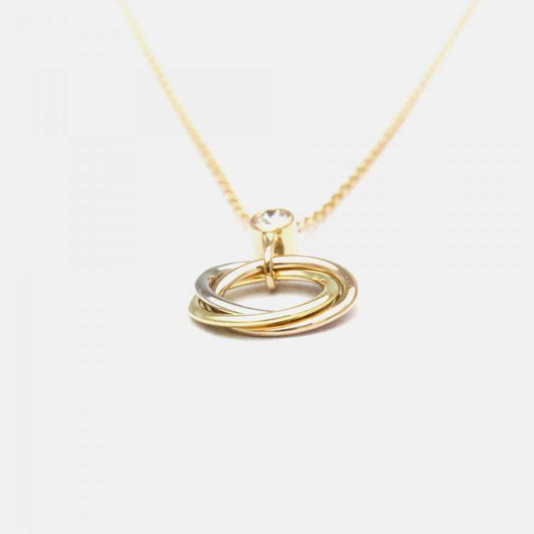 Pre Owned Cartier Trinity 18K Yellow, Rose, White Gold and Diamond Pendant Necklace