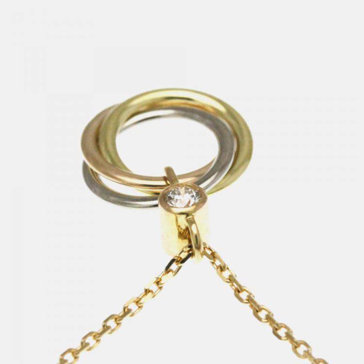 Pre Owned Cartier Trinity 18K Yellow, Rose, White Gold and Diamond Pendant Necklace