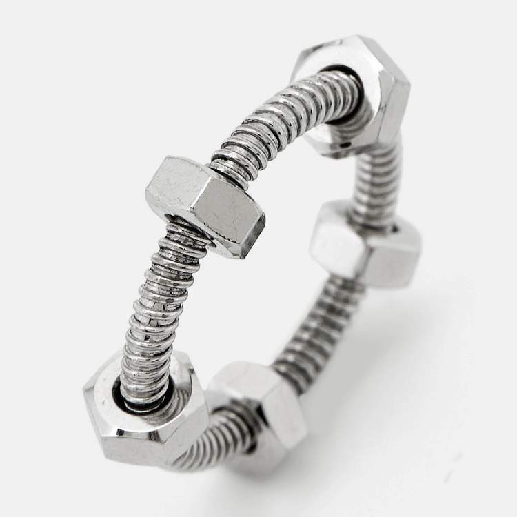 Pre Owned Cartier Ecrou De Cartier 18k White Gold Ring Size 50