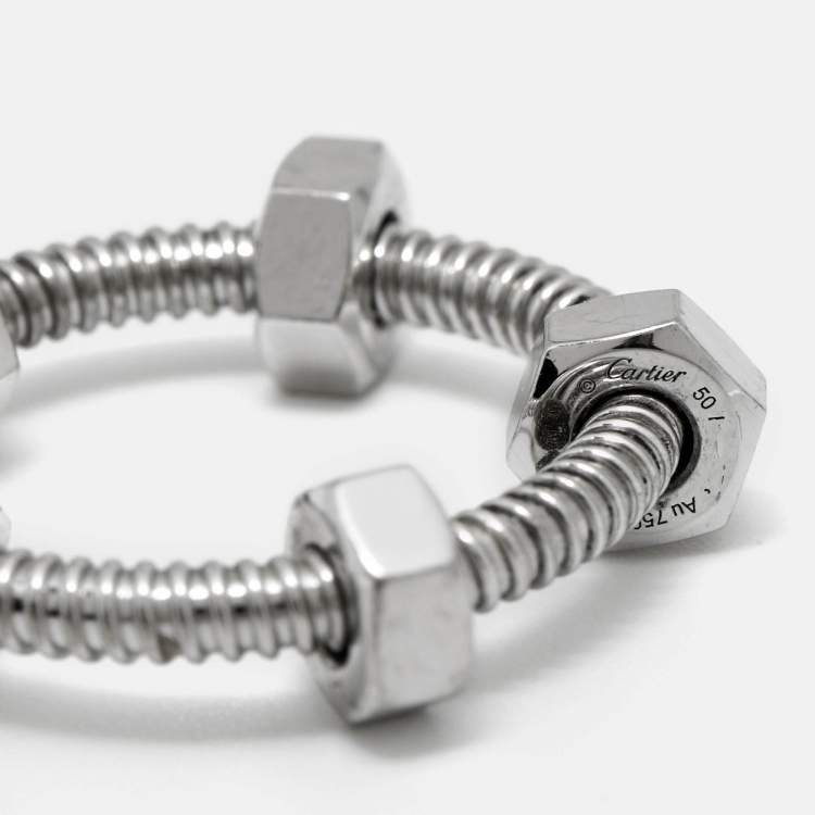 Pre Owned Cartier Ecrou De Cartier 18k White Gold Ring Size 50