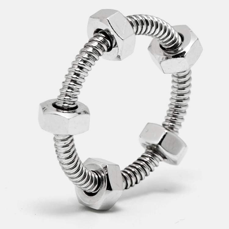 Pre Owned Cartier Ecrou De Cartier 18k White Gold Ring Size 50
