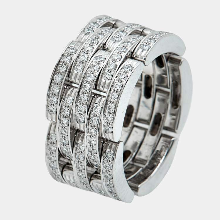Pre Owned Cartier Maillon Panthere Diamonds 18k White Gold Ring 52