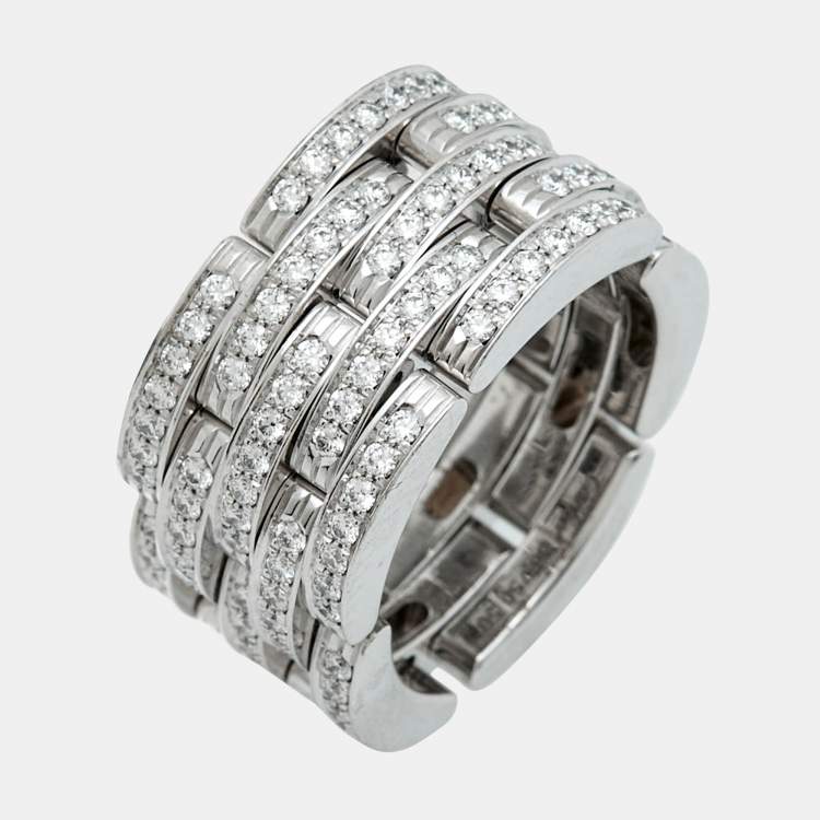 Pre Owned Cartier Maillon Panthere Diamonds 18k White Gold Ring 52