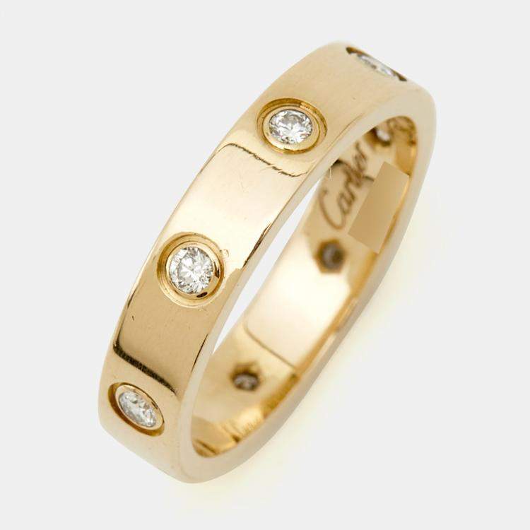 Pre Owned Cartier Love 8 Diamond 18k Yellow Gold Small Model Wedding Band Ring 51