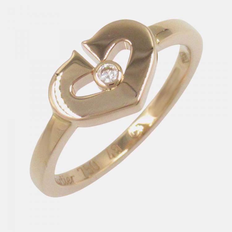 Pre Owned Cartier C Heart Small Diamond 18K Gold Ring EU 49