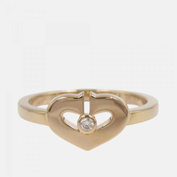 Pre Owned Cartier C Heart Small Diamond 18K Gold Ring EU 49