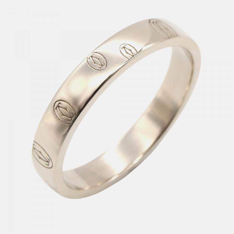 Pre Owned Cartier Happy Birthday 18K White Gold Band Ring EU 60