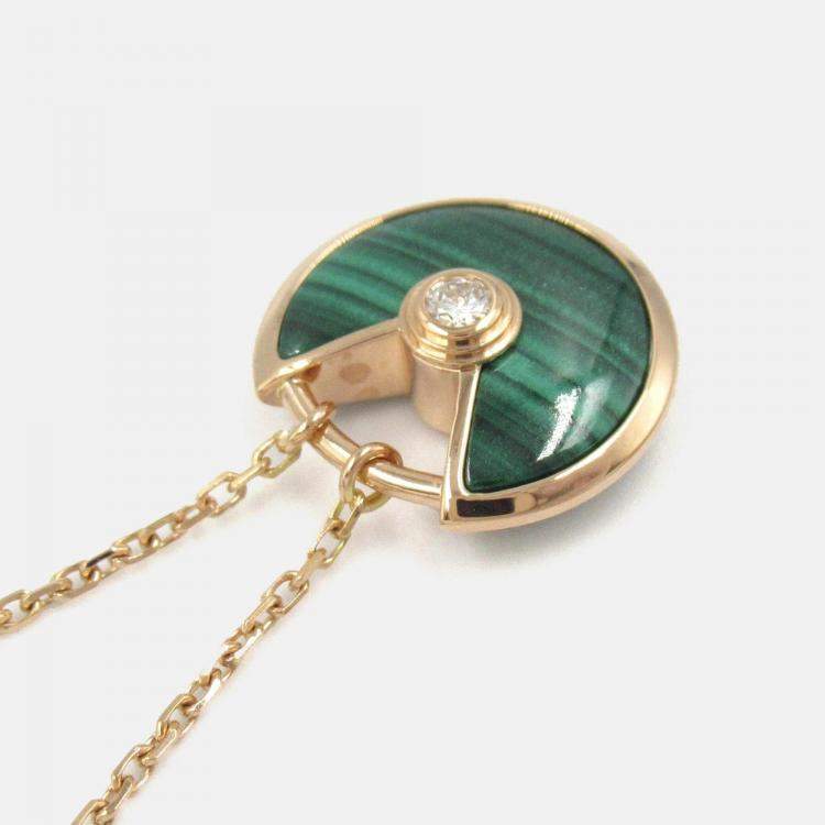 Pre Owned Cartier Amulette De Cartier 18K Rose Gold, Diamond, Malachite Pendant Necklace