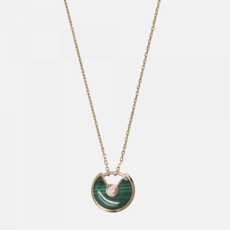 Pre Owned Cartier Amulette De Cartier 18K Rose Gold, Diamond, Malachite Pendant Necklace