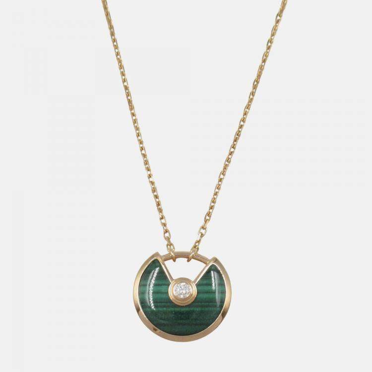 Pre Owned Cartier Amulette De Cartier 18K Rose Gold, Diamond, Malachite Pendant Necklace