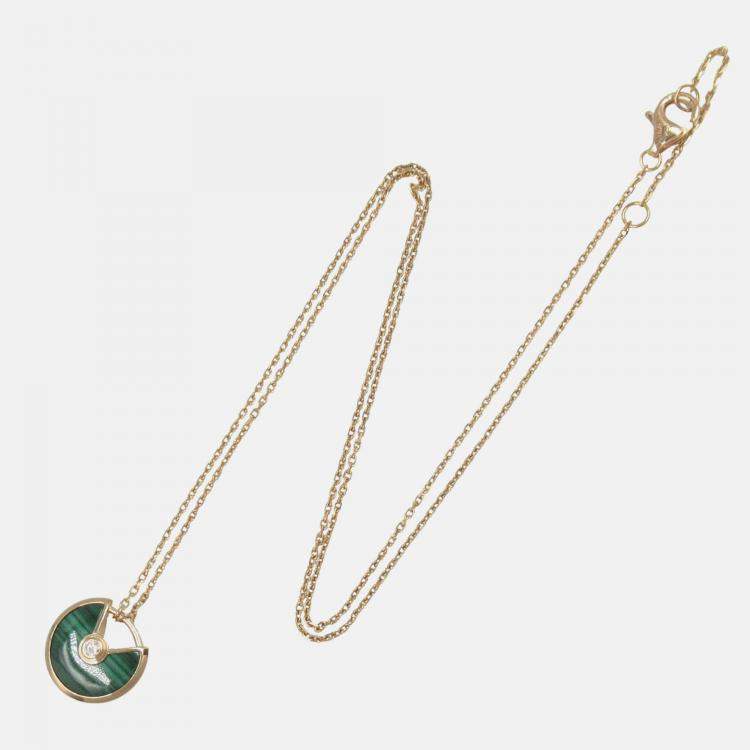 Pre Owned Cartier Amulette De Cartier 18K Rose Gold, Diamond, Malachite Pendant Necklace